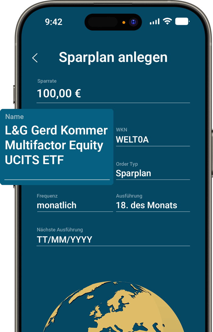 Smartphone-Bildschirm mit Sparplan-Einrichtung für den Gerd-Kommer-ETF.