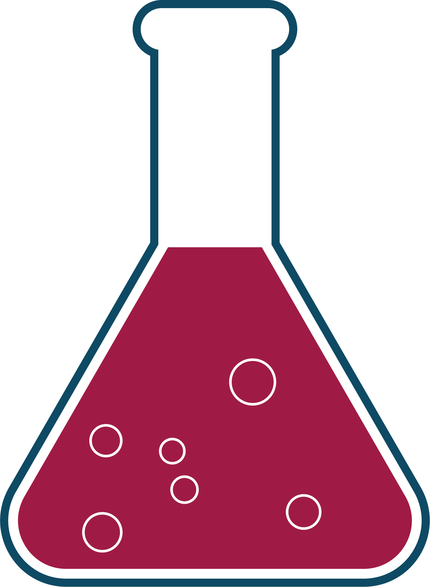 Stilisierte Laborflasche mit blubbernder Flüssigkeit in der Farbe magenta.